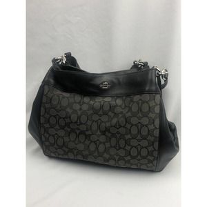 NWOT Coach Hallie Shoulder Bag In Signature Canvas Gray/Black M1657-F57612